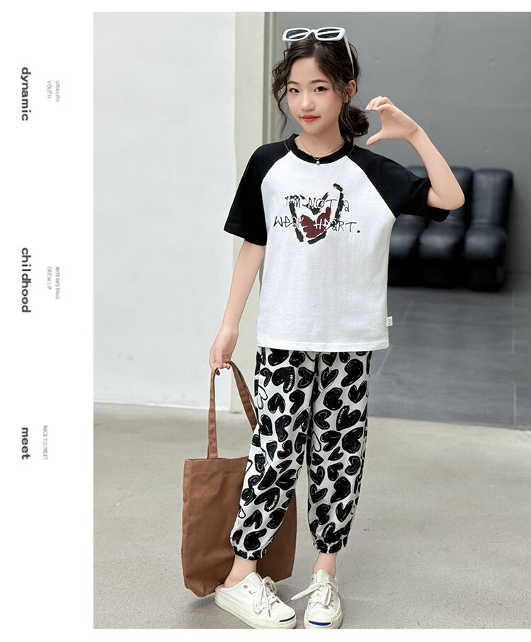 Mumuwu Girls' Summer Outfit, 2026 New Stylish Two-Piece Set for Older Children, Short-Sleeved Thin Summer Clothing for Kids 5
