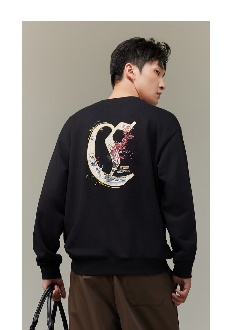 CABBEEN 340G Cotton Sweatshirt Men's Foaming Texture Printed Flash Line Embroidered Flower Winter Long Sleeve Sweatshirt 8