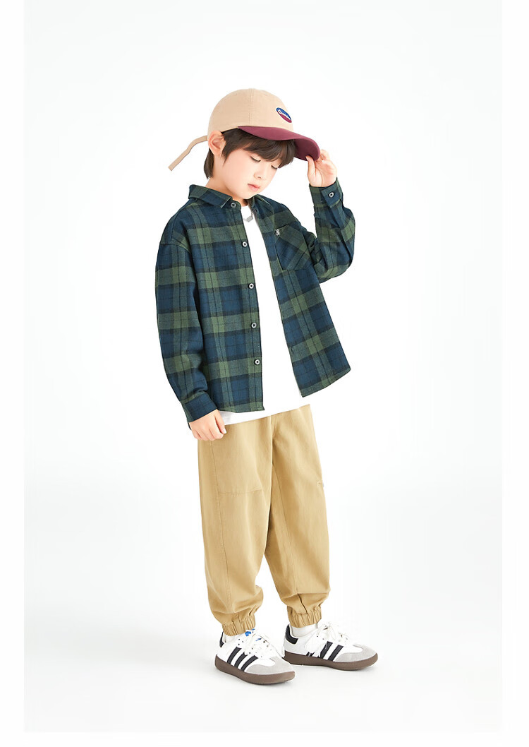 Duoduojia Brushed Soft Fabric Boys' Shirt Spring Autumn Stylish Retro Plaid Jacket for Older Kids 6