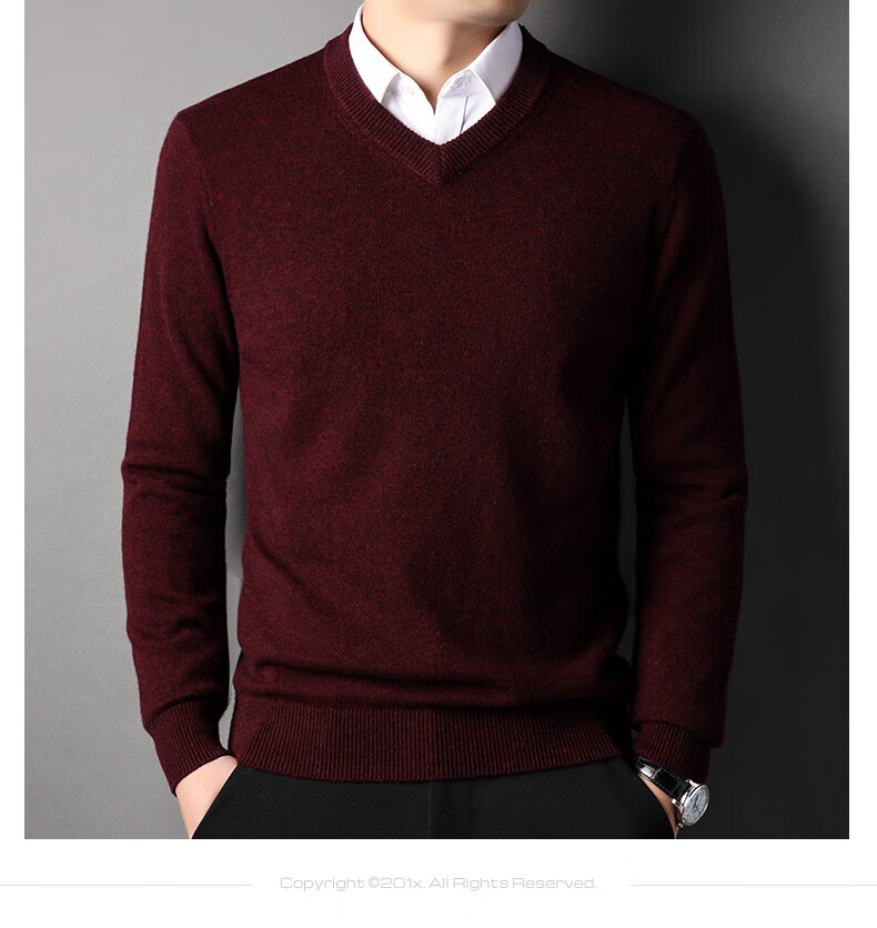 ROMON 100% Pure Wool Men's Thick Heavy 430G Warm V-Neck Casual Knit Sweater for Autumn and Winter 12