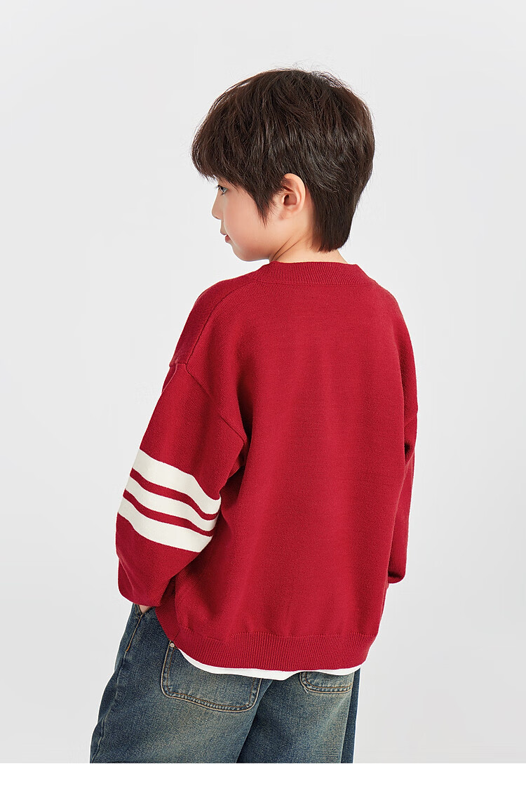 Duoduo Home Boys' Cardigan Sweater New Year Knit Jacket Spring Crew Neck School Style Versatile Top for Older Kids 7