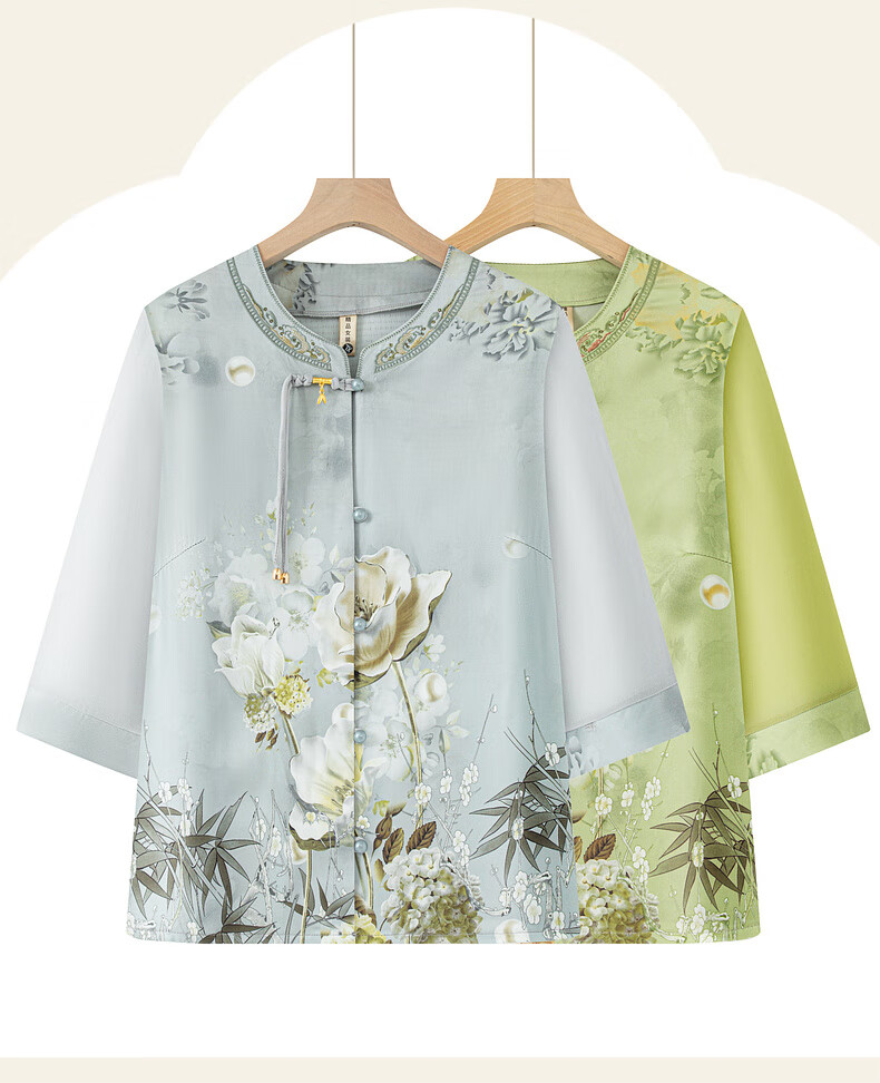 Fengxiao Mom's Summer 2026 New Shirt for 60-70 Year Old Middle-aged and Elderly Grandma New Chinese Style Top 2