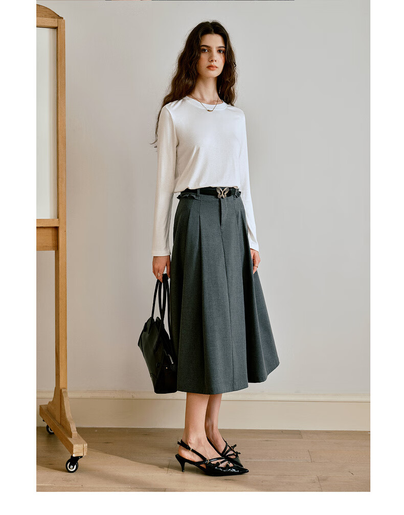 Oulain French Plain Color Basic Versatile Long-Sleeve T-Shirt, Autumn New Simple Fashion Top, Coffee Color, XL 11