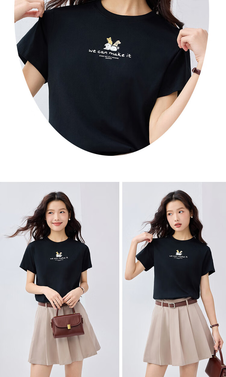 Giordano Women's Short-Sleeve T-Shirt, Summer Pure Cotton, Dog Theme Youthful Print, Round Neck Top, 13325322 12
