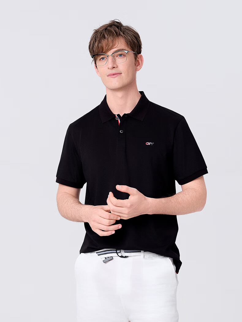 Goldlion GY Short Sleeve Polo Shirt Spring Summer Men's Casual Collared T-Shirt Mulberry Silk TSF0052-PT051 Light Pink 2XL 19