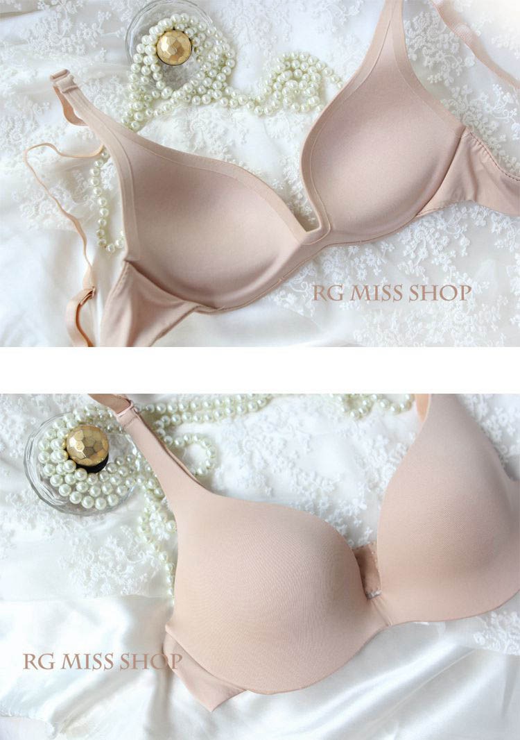 欧美性感光面无痕女士内衣套装上薄下厚小胸聚拢文胸黑色 肉色 75c