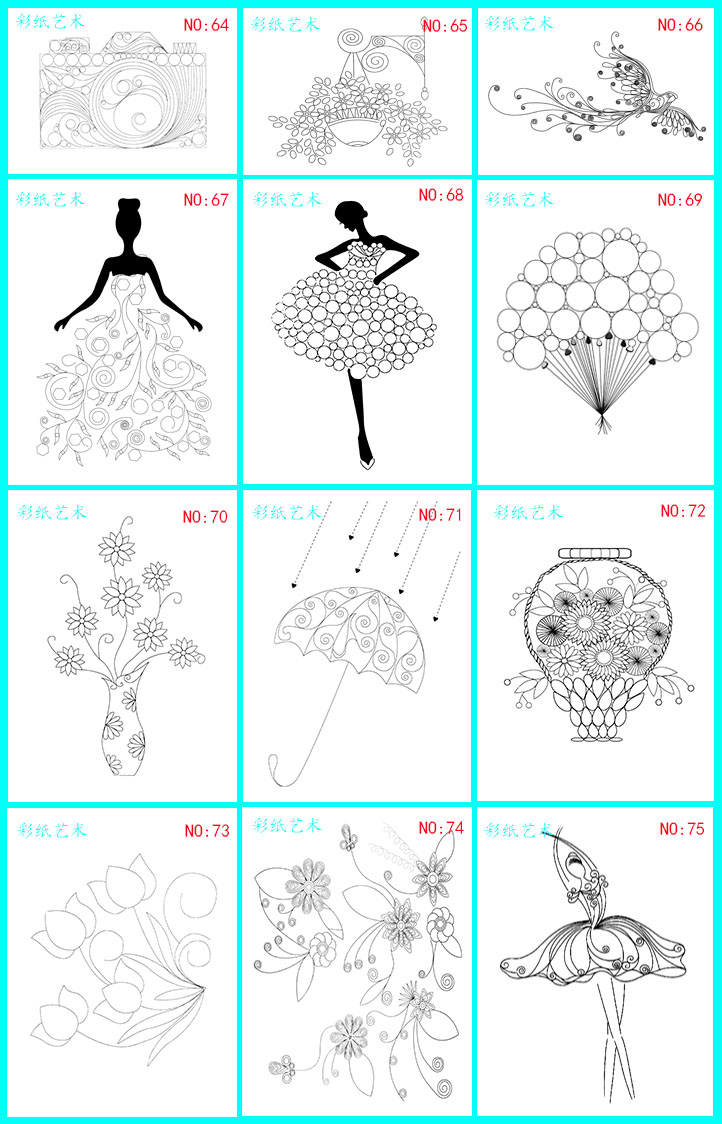 衍纸线稿图彩图 衍纸底稿图纸模板工具底图a4硬卡纸底纸底卡64-75礼品