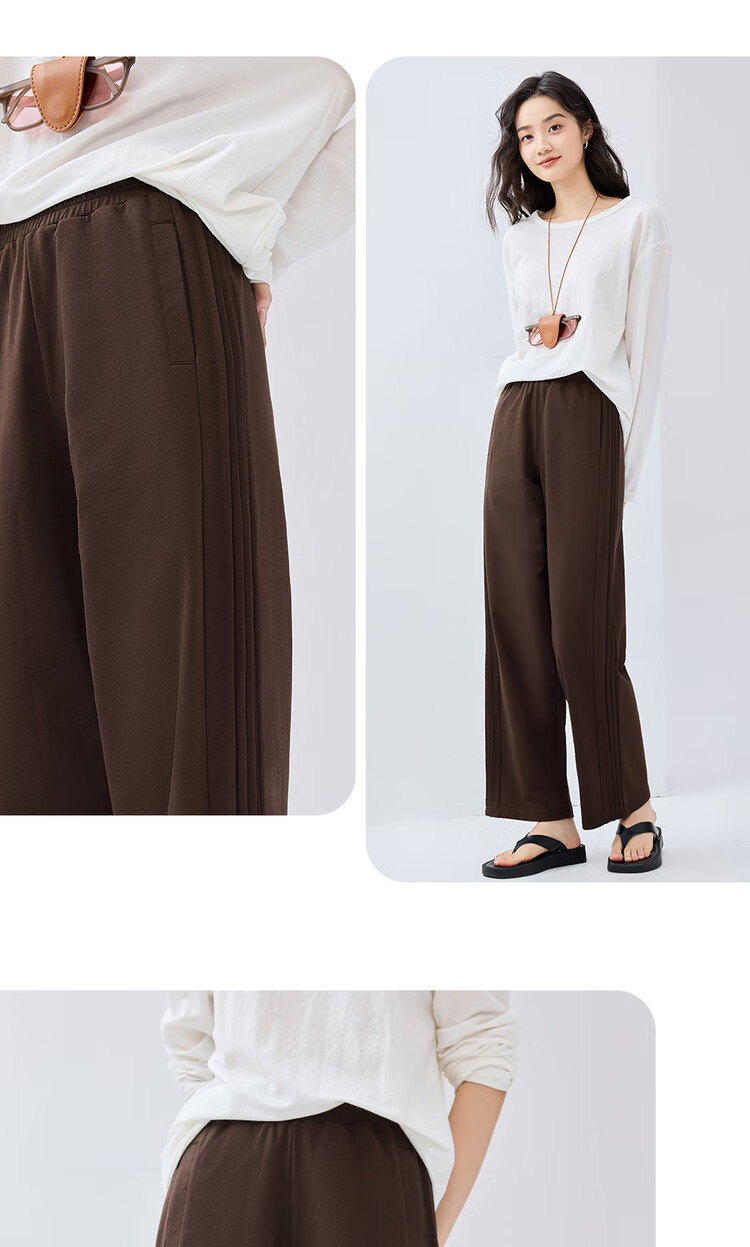 Giordano Women's Cotton Side Bone Pleated Wide-Leg Pants with Elastic Waist, Knitted Casual Sports Trousers 05415455 15