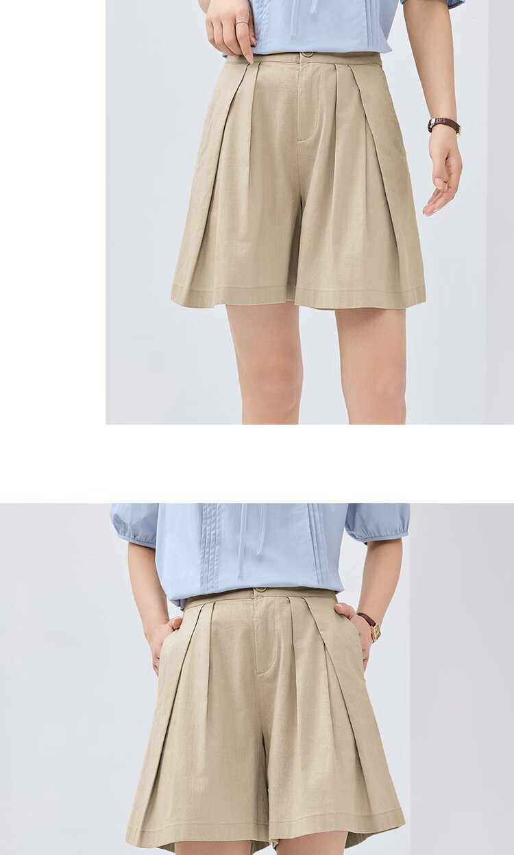 Giordano Women's Summer Lightweight Lyocell Pleated Wide-Leg Shorts with Elastic Waistband 05405305 17