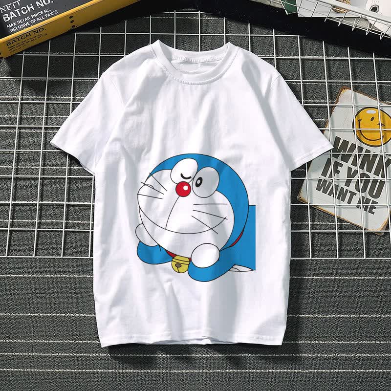 哆啦a梦t恤二次元t恤叮当猫可爱卡通圆领宽松男学生百搭短袖上衣潮