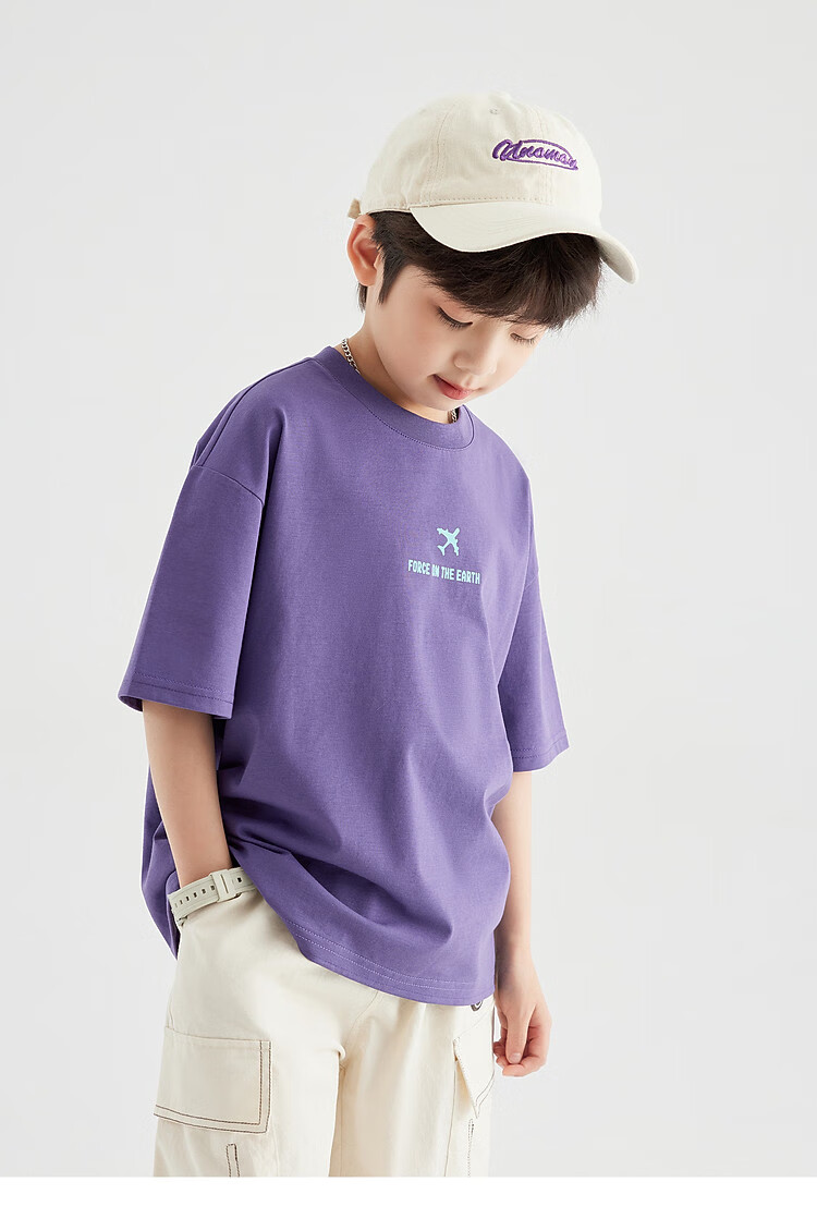 Duoduo Home [Earth Print] Boys' Short Sleeve 2026 Summer Comfortable Cool Loose Fit Casual T-Shirt for Kids 24