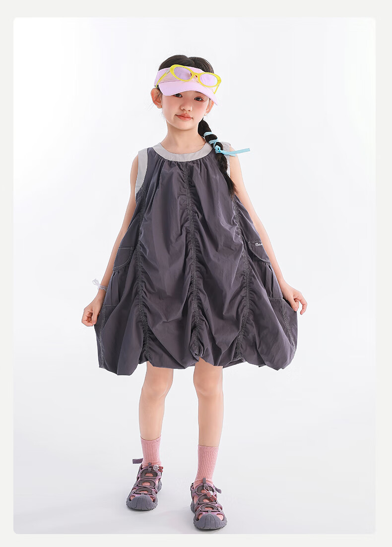 BANDOCIN Girls' Summer Pleated Dress, Lightweight And Breathable, for Older Children, 2026 New Style, Cloud Purple, Size 130 16