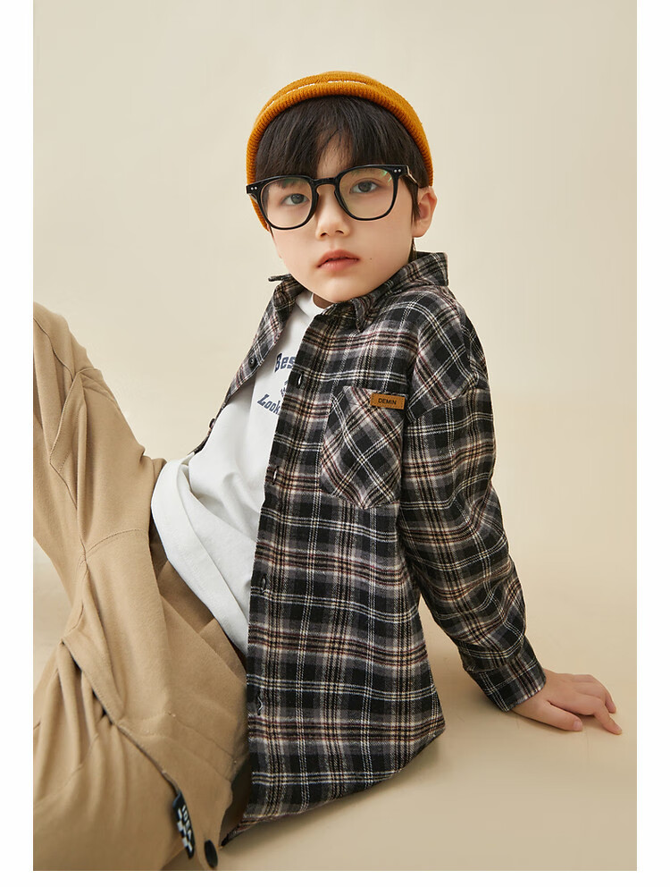 Duoduojia [Color-Block Small Check Pattern Brushed Shirt] Boys Versatile Shirt Spring And Autumn 2026 Children's Casual Long-Sleeve Jacket 6