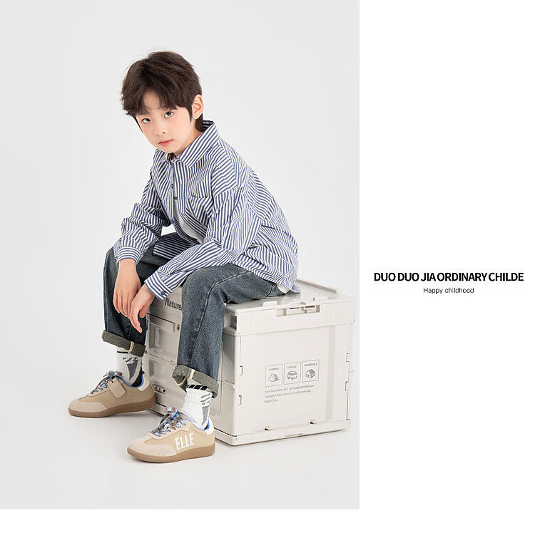 Duoduo Classic Blue and White Striped Boys' Shirt 2025 Autumn New Fashionable Stylish Long Sleeve Outerwear for Older Kids 12