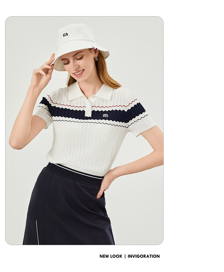 ELLE ACTIVE Fashion Contrasting Color Polo Shirt for Women, Knitted Collar Elegant Commuter Slimming Short-Sleeve T-Shirt Top, White, S 14