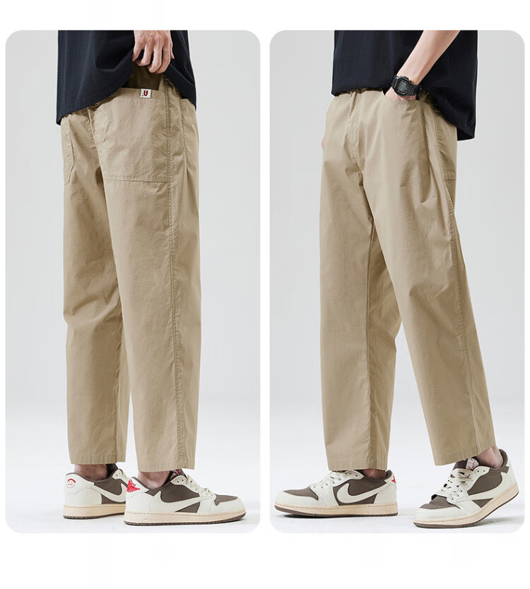 ROMON Men's Ice Silk Casual Pants Summer Thin Straight Loose American Style Draped Versatile Cigarette Nine-Point Pants Black L 12
