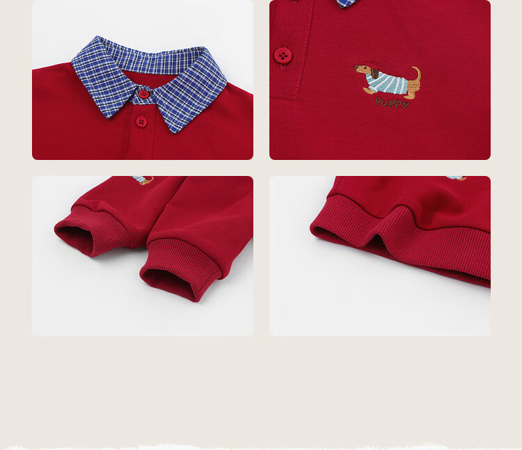LUSON Xiao O Ba Baby Boy Spring And Autumn Sweatshirt Pullover, Red Faux Two-Piece Stylish Design, New Style for Autumn 2025, Infant Clothing 4