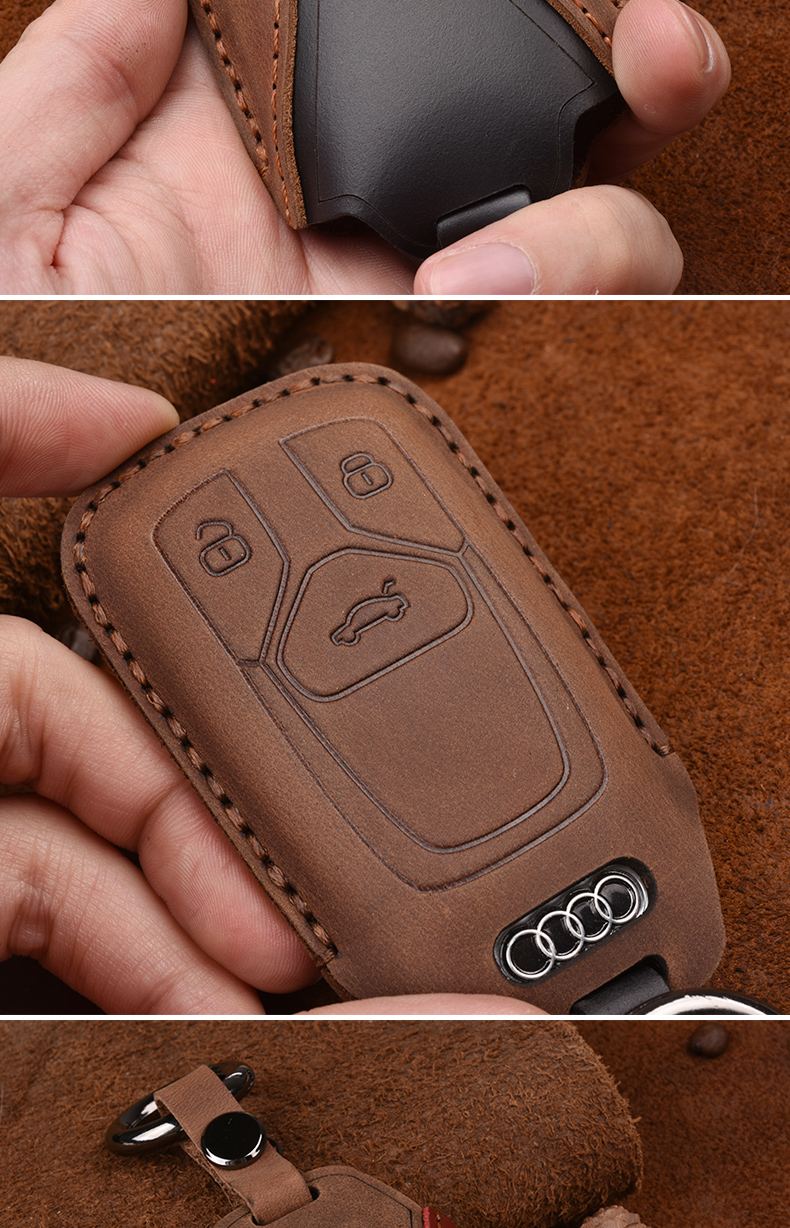 适用于奥迪17款q5l q7 a5 tt真皮钥匙套壳扣 2018款奥迪新a4l汽车牛皮