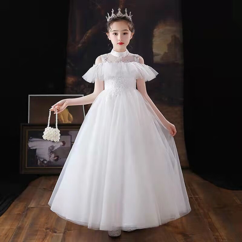 儿童婚纱女童晚礼服花童公主裙主持人钢琴演出服白纱裙生日走秀表演