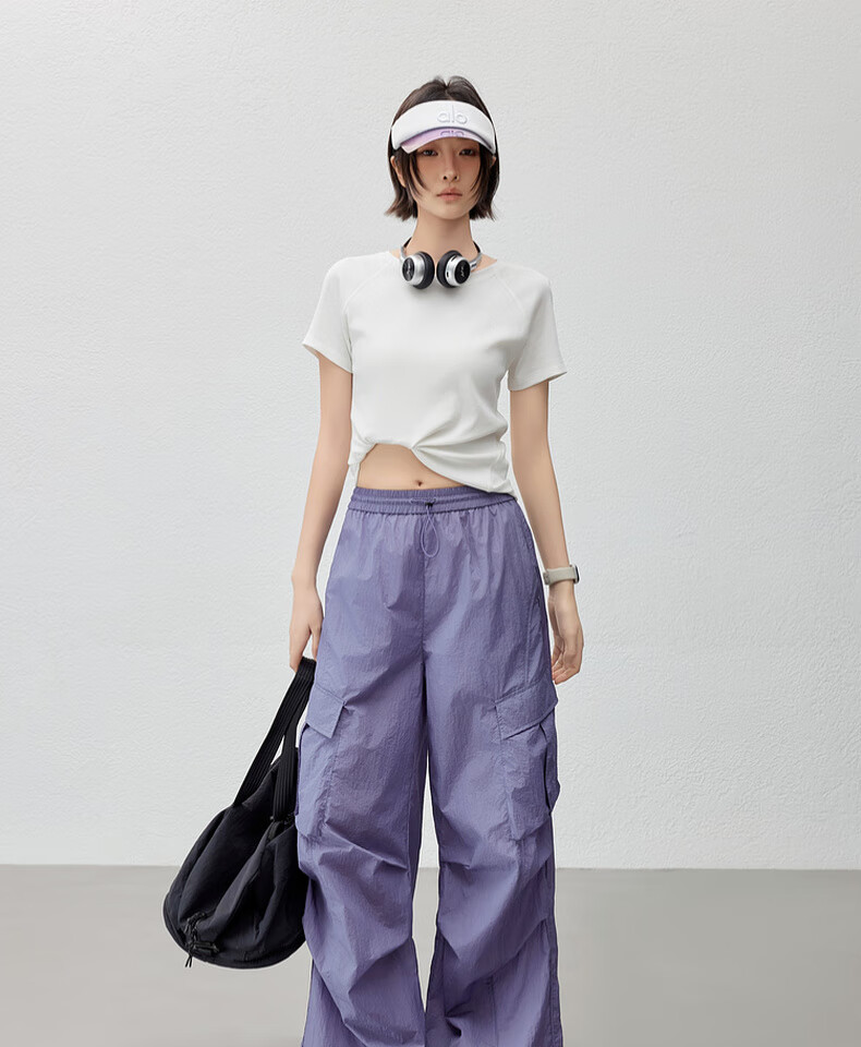 MEIYANG Sun Protection Pants UPF50+, Slightly Wrinkled Pleated Cargo Pants [Small 70 in Stock], Purple, L 18