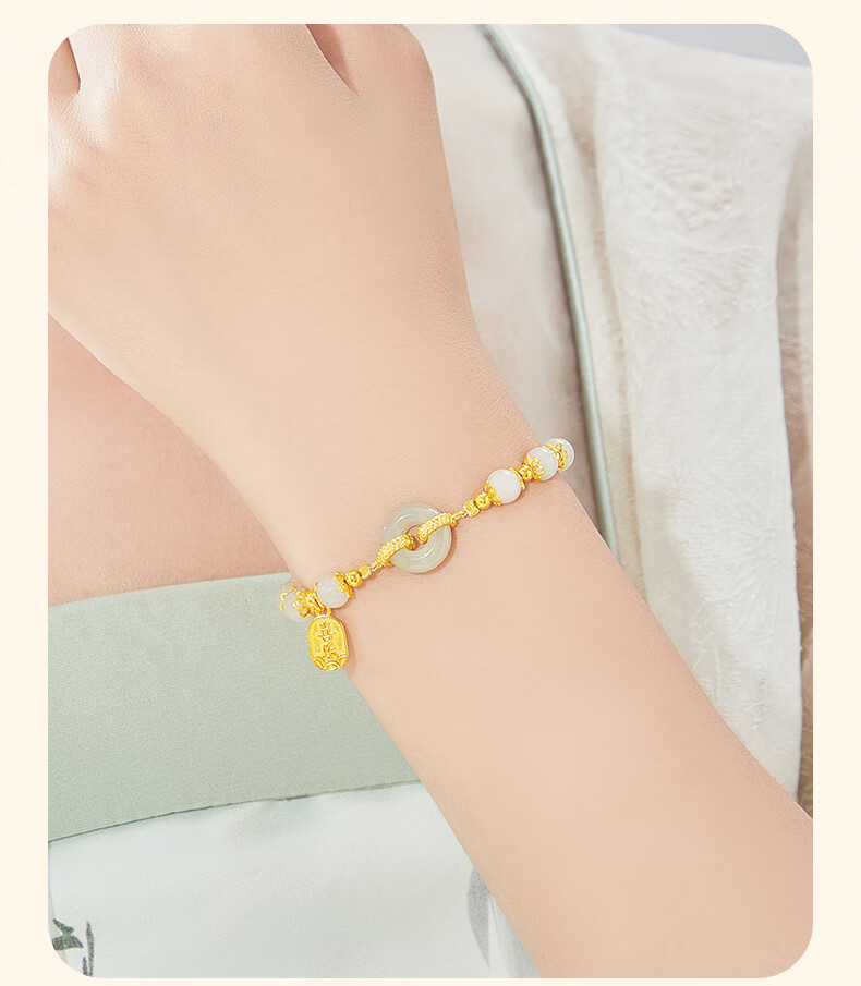 Lao Feng Xiang Bamboo You Peace Silver Bracelet Women's Hetian Jade Peace Buckle Bracelet Birthday Anniversary Gift for Wife and Mom 10