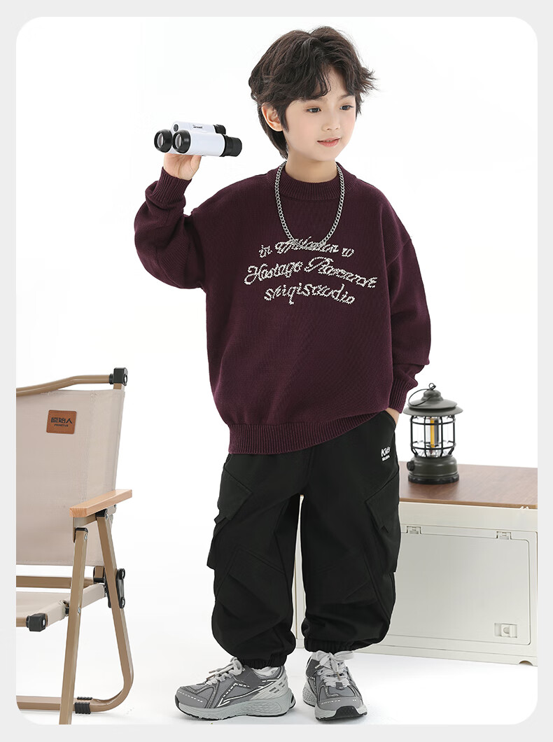 Little Elephant Ham Boys' Knitted Crew Neck Sweater Base Shirt Yellow [100% Cotton Skin-Friendly Non-Itchy] 120 cm 35