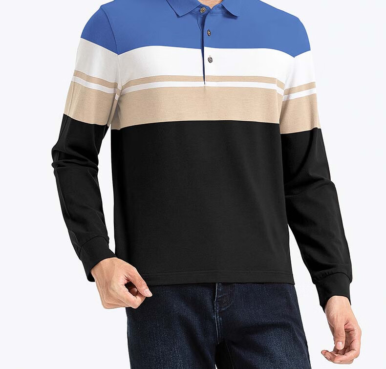 Langdun Long Staple Cotton Spring New Men's Long Sleeve Striped Polo Shirt Business Top 18