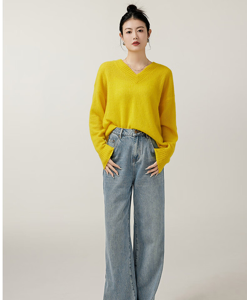 MEIYANG Spring Festival Denim Jeans, High-Waisted Straight Wide-Leg Floor-Length Pants [60 Series in Stock], Washed Blue, XL 22