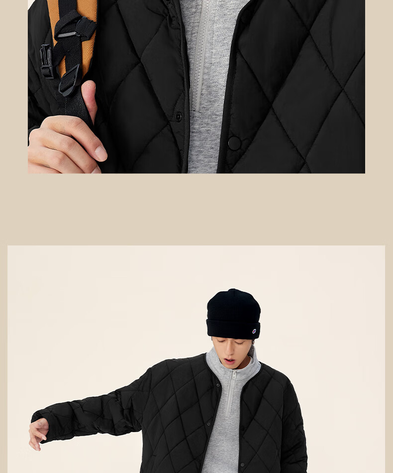 MINISO Men's Lightweight Quilted Collarless Cotton Jacket Autumn Winter Liner Warm Casual Black L 10