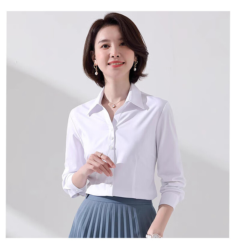 Romon Slim Fit Simple Summer Women's Shirt Casual Breathable Solid Color Short Sleeve White M 26