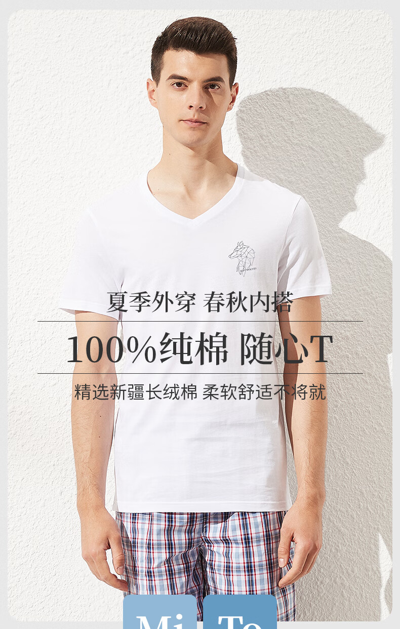 SEPTWOLVES Men's Short Sleeve T-Shirt Summer V-Neck 100% Cotton Wolf Head Print Sports Tee Base Shirt 1