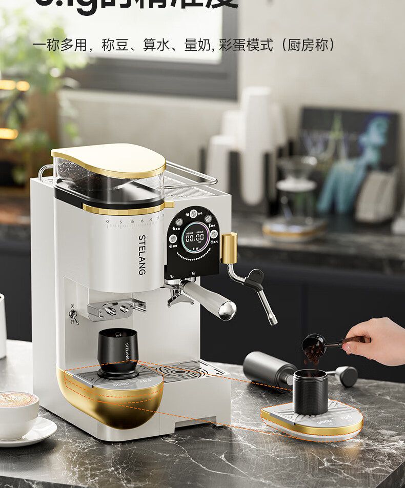 STELANG [Same Price As 618] ST-560ET Home Semi-Automatic Coffee Machine, Three-Pot Stove, Dual Pump Grinding All-In Machine, Commercial Gree 16