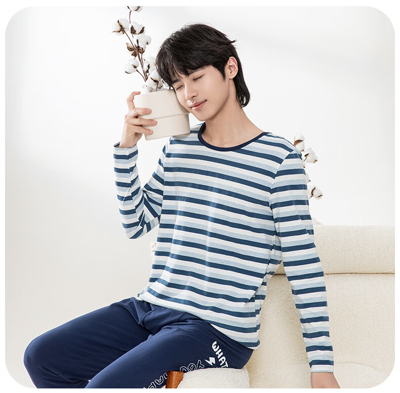 YING BO LUN Youth Children's Thermal Underwear Autumn Clothing Set, Pure Cotton School Uniform Essential, Cotton Sweater, 81161 Khaki Stripe, Size 185 17