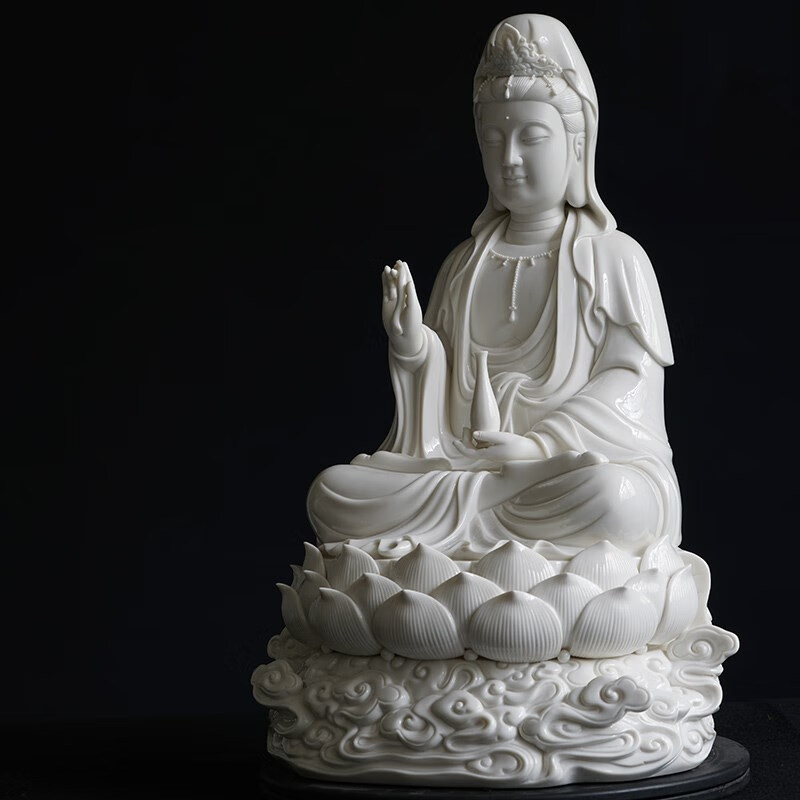 腾圣 祥云观音佛像菩萨家用陶瓷摆件德化白瓷纯手工陶瓷工艺品客厅