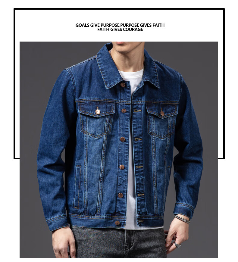Woodpecker [Cotton Elastic Crisp] Men's Jacket 2026 Summer Business Casual Denim Coat Loose Fit Long Sleeve Blue 2XL 4