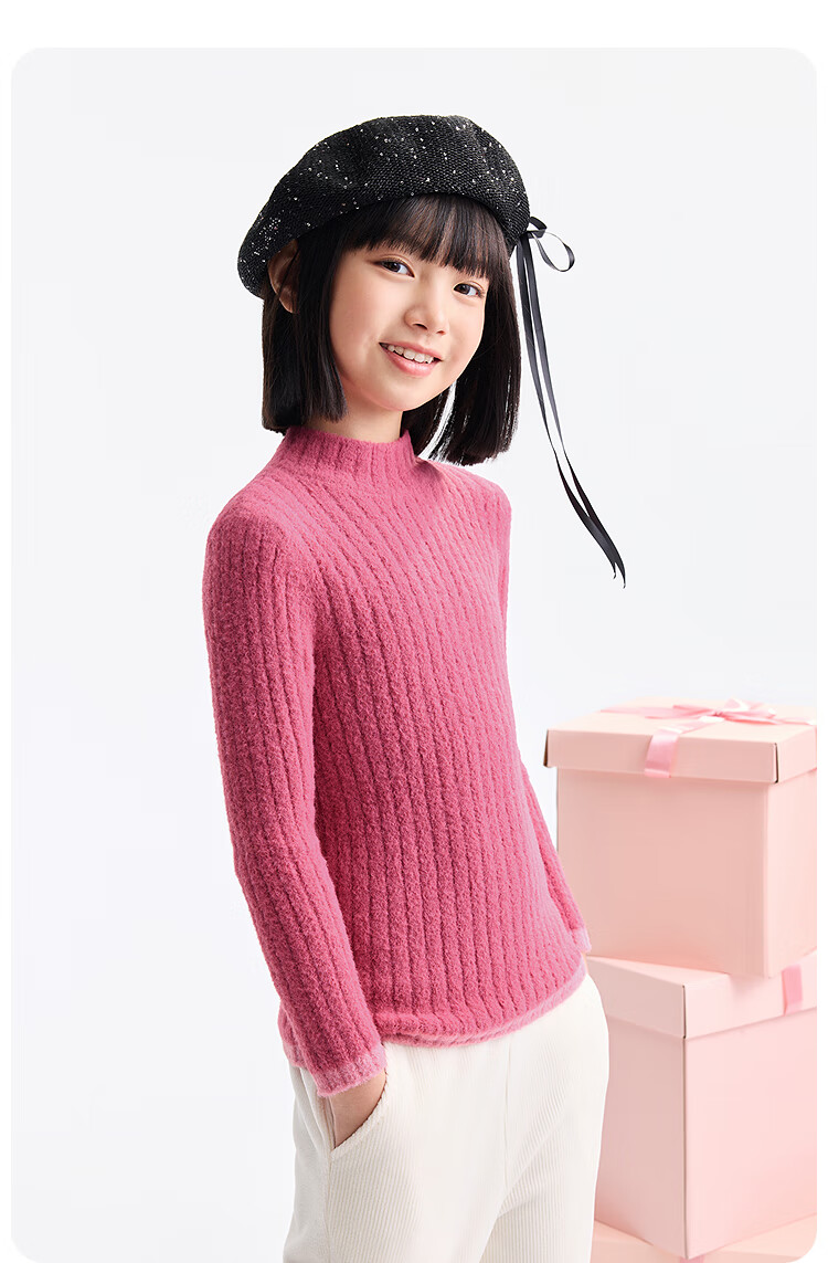 Annil Kids Girls Mid-Neck Long Sleeve Knit Sweater 2025 Winter New Warm Sweet Sweater Milk Candy White 110 4