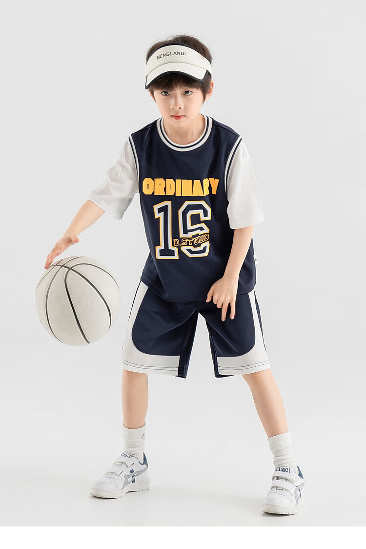 Duoduojia Boys' Sports Mesh Set, Summer Children's Fake Two-Piece Short-Sleeve Pants, Fashionable And Cool Basketball Outfit for Older Kids 26