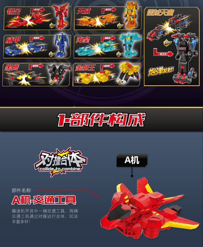 正版爆速合体新品暴裂变形机器人抖音象王金刚碰撞变形玩具 黑鹰-豪华