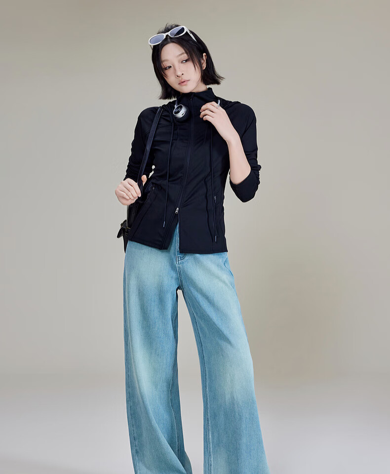 MEIYANG Drawstring Pants No. 2 Denim Straight-Leg with Stretch in Four Directions [60 Series], Blue-Green, 2XL 27