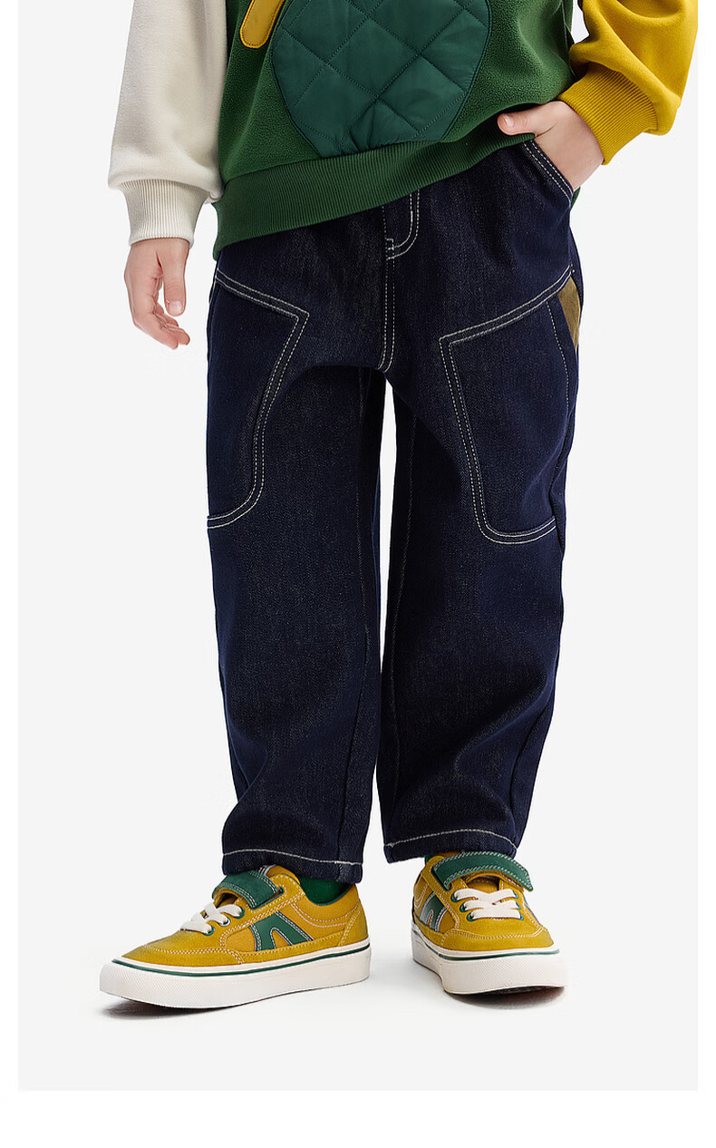 MQD [Color-Fast] Boys' Jeans, Spring And Autumn Style, Children's Dad Pants, Dark Denim Blue, Size 150 2