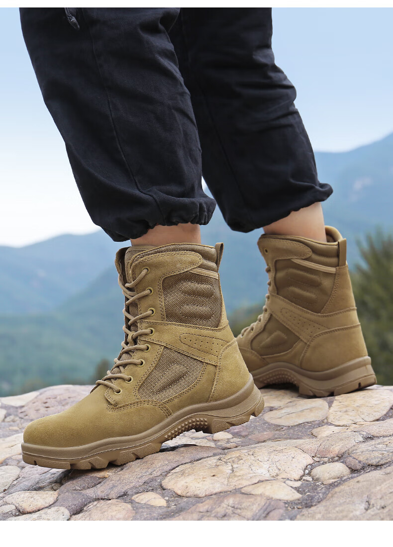 Qiangren Men's Desert Boots Jihua 3515 Original Training Boots Puncture-Resistant Sports Boots Side Zipper Outdoor Boots Sand Size 38 21