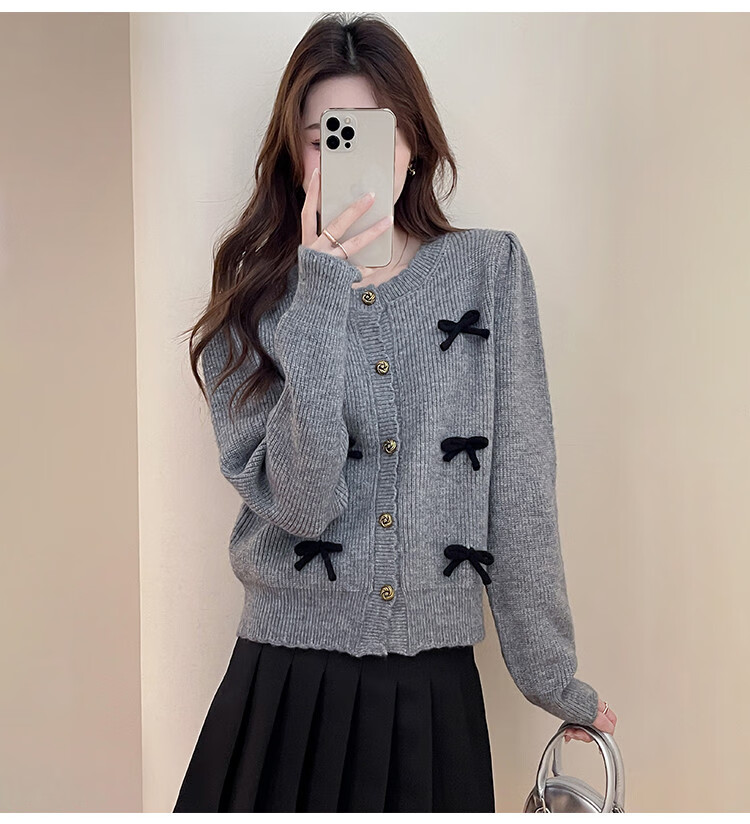 TonLion 2025 Autumn Round Neck Bow Design Cardigan, Gentle Style, Sweet And Versatile, Korean-Inspired Knit Sweater 3