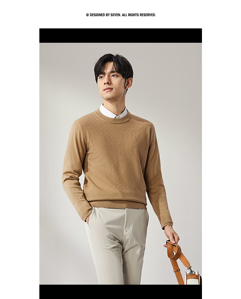 SEVEN Anti-Static Machine Washable Men's Sweater Spring Autumn Crew Neck Casual Warm Multi-Color Knitwear 26