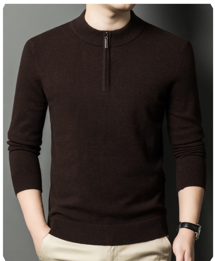 Hengyuanxiang [Wool Included] Middle-aged Thickened Half-high Zipper Collar Sweater Men's Knitted Base Warm Shirt Haqing M 11