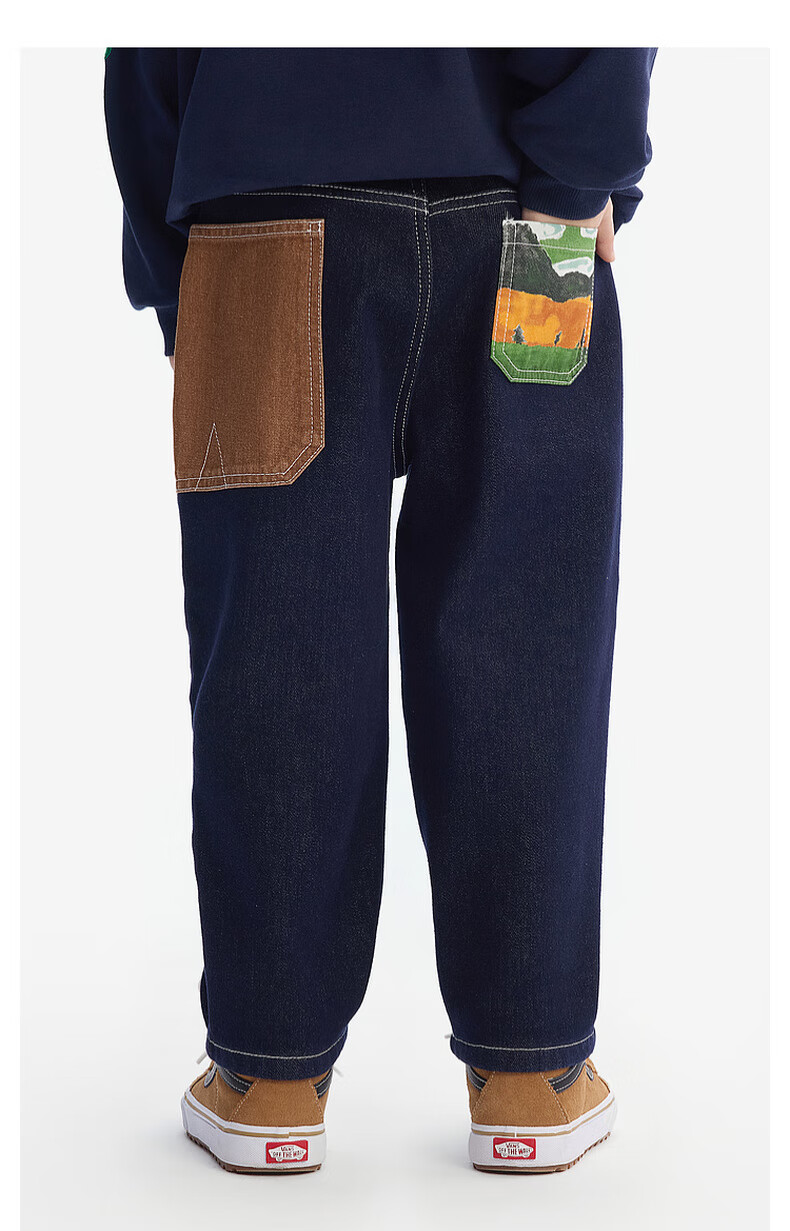 MQD Boys' Anti-Fading Jeans, Spring And Autumn Style, Children's Dad Pants, Dark Denim Blue, Size 110 10