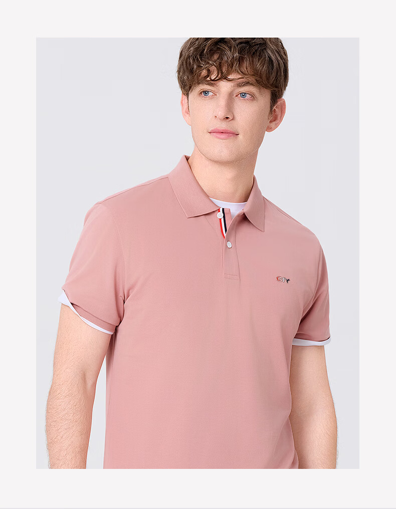 Goldlion GY Short Sleeve Polo Shirt Spring Summer Men's Casual Collared T-Shirt Mulberry Silk TSF0052-PT051 Light Pink 2XL 9