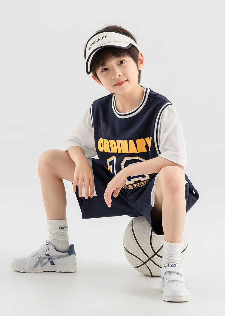 Duoduojia Boys' Sports Mesh Set, Summer Children's Fake Two-Piece Short-Sleeve Pants, Fashionable And Cool Basketball Outfit for Older Kids 20