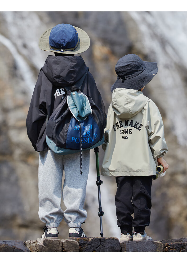 Little Elephant Hamm Boys' Three-Proof Jacket Children's Spring and Autumn Outdoor Boys' Mid-to-Large Kids' Trendy Khaki Jacket 150 cm 24