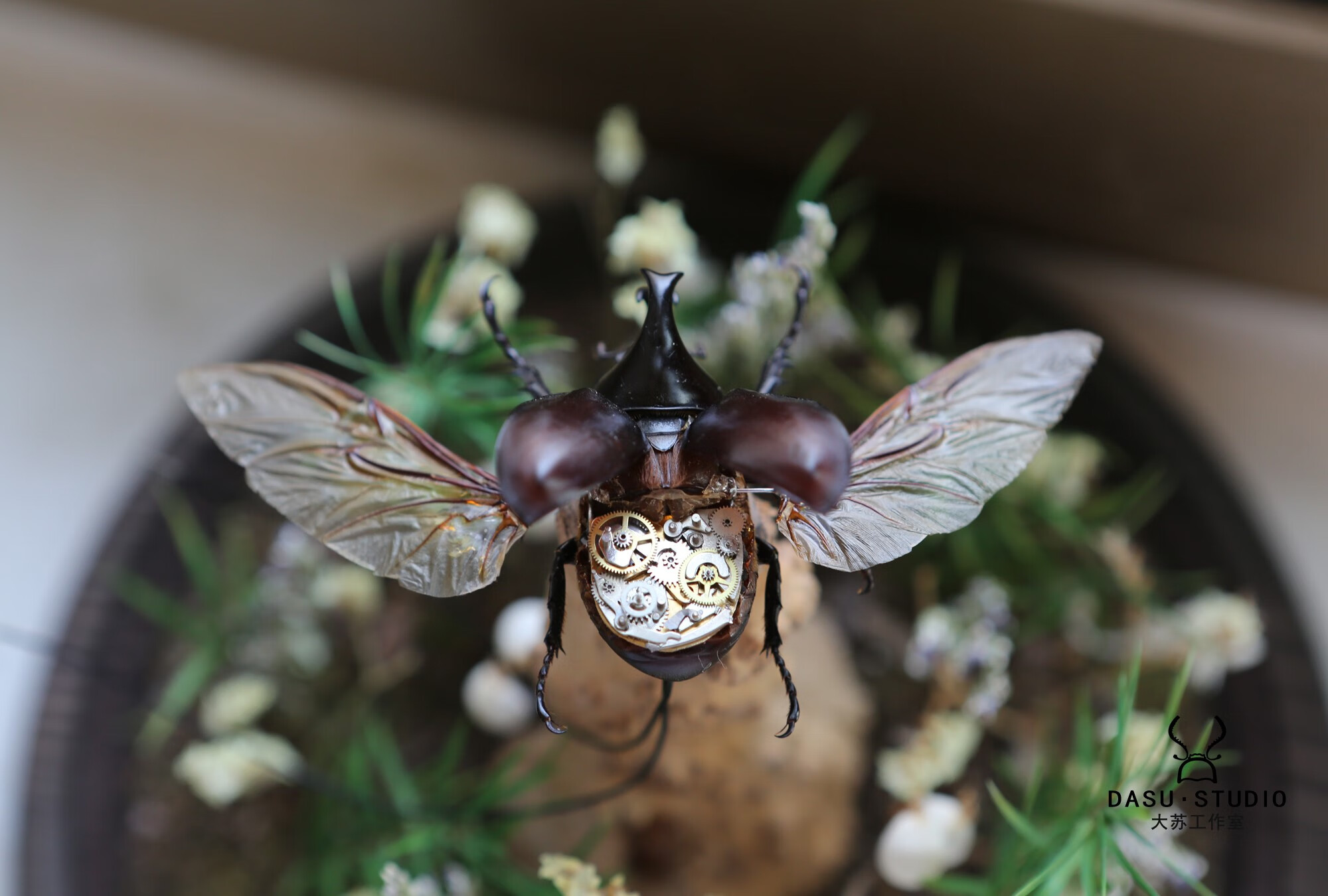 绿野客 蒸汽朋克摆件 动态扇翅版蒸汽朋克机械昆虫标本甲虫姬兜竖角兜