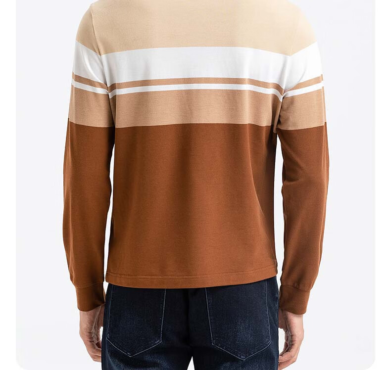 Langdun Long Staple Cotton Spring New Men's Long Sleeve Striped Polo Shirt Business Top 15
